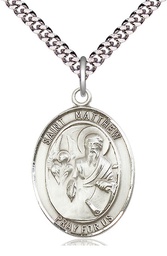 [7074SS/24S] Sterling Silver Saint Matthew the Apostle Pendant on a 24 inch Light Rhodium Heavy Curb chain