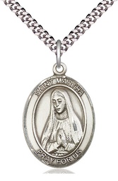 [7075SS/24S] Sterling Silver Saint Martha Pendant on a 24 inch Light Rhodium Heavy Curb chain