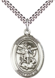[7076SS/24S] Sterling Silver Saint Michael the Archangel Pendant on a 24 inch Light Rhodium Heavy Curb chain