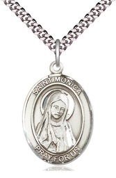 [7079SS/24S] Sterling Silver Saint Monica Pendant on a 24 inch Light Rhodium Heavy Curb chain