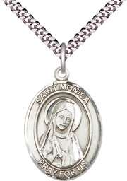 [7079SS/24S] Sterling Silver Saint Monica Pendant on a 24 inch Light Rhodium Heavy Curb chain
