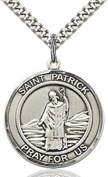 [7084RDSS/24S] Sterling Silver Saint Patrick Pendant on a 24 inch Light Rhodium Heavy Curb chain