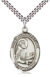 [7085SS/24S] Sterling Silver Saint Bonaventure Pendant on a 24 inch Light Rhodium Heavy Curb chain