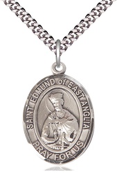 [7445SS/24S] Sterling Silver Saint Edmund of East Anglia Pendant on a 24 inch Light Rhodium Heavy Curb chain