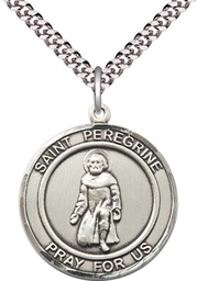 [7088RDSS/24S] Sterling Silver Saint Peregrine Pendant on a 24 inch Light Rhodium Heavy Curb chain