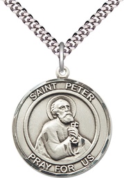[7090RDSS/24S] Sterling Silver Saint Peter the Apostle Pendant on a 24 inch Light Rhodium Heavy Curb chain