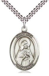 [7094SS/24S] Sterling Silver Saint Rita of Cascia Pendant on a 24 inch Light Rhodium Heavy Curb chain