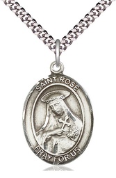 [7095SS/24S] Sterling Silver Saint Rose of Lima Pendant on a 24 inch Light Rhodium Heavy Curb chain