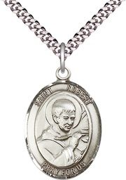 [7096SS/24S] Sterling Silver Saint Robert Bellarmine Pendant on a 24 inch Light Rhodium Heavy Curb chain