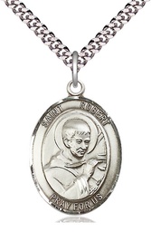 [7096SS/24S] Sterling Silver Saint Robert Bellarmine Pendant on a 24 inch Light Rhodium Heavy Curb chain