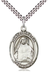 [7103SS/24S] Sterling Silver Saint Edith Stein Pendant on a 24 inch Light Rhodium Heavy Curb chain