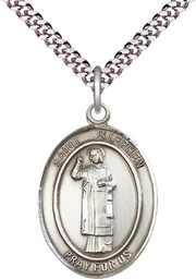 [7104SS/24S] Sterling Silver Saint Stephen the Martyr Pendant on a 24 inch Light Rhodium Heavy Curb chain