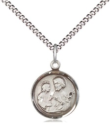 [0601KSS/18S] Sterling Silver Saint Joseph Pendant on a 18 inch Light Rhodium Light Curb chain