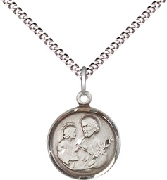 [0601KSS/18S] Sterling Silver Saint Joseph Pendant on a 18 inch Light Rhodium Light Curb chain