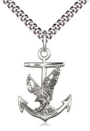 [5691SS/24S] Sterling Silver Anchor Eagle Pendant on a 24 inch Light Rhodium Heavy Curb chain