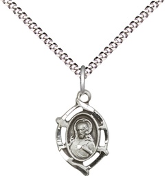 [4153SS/18S] Sterling Silver Scapular Pendant on a 18 inch Light Rhodium Light Curb chain