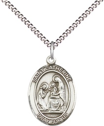 [8014SS/18S] Sterling Silver Saint Catherine of Siena Pendant on a 18 inch Light Rhodium Light Curb chain