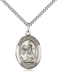 [8014SS/18S] Sterling Silver Saint Catherine of Siena Pendant on a 18 inch Light Rhodium Light Curb chain
