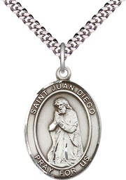 [7111SS/24S] Sterling Silver Saint Juan Diego Pendant on a 24 inch Light Rhodium Heavy Curb chain