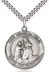 [7112RDSPSS/24S] Sterling Silver San Juan de Dios Pendant on a 24 inch Light Rhodium Heavy Curb chain