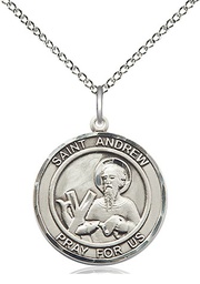 [8000RDSS/18SS] Sterling Silver Saint Andrew the Apostle Pendant on a 18 inch Sterling Silver Light Curb chain