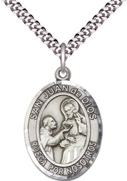 [7112SPSS/24S] Sterling Silver San Juan de Dios Pendant on a 24 inch Light Rhodium Heavy Curb chain
