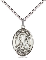 [8123SS/18S] Sterling Silver Saint Brigid of Ireland Pendant on a 18 inch Light Rhodium Light Curb chain