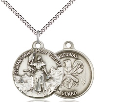 [0193SS5/18S] Sterling Silver Saint Joan of Arc National Guard Pendant on a 18 inch Light Rhodium Light Curb chain