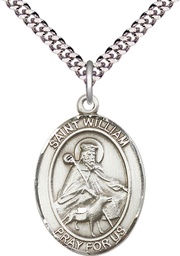 [7114SS/24S] Sterling Silver Saint William of Rochester Pendant on a 24 inch Light Rhodium Heavy Curb chain
