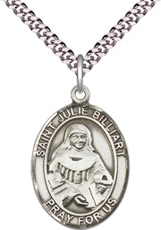 [7117SS/24S] Sterling Silver Saint Julie Billiart Pendant on a 24 inch Light Rhodium Heavy Curb chain