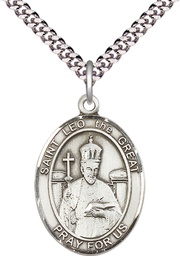 [7120SS/24S] Sterling Silver Saint Leo the Great Pendant on a 24 inch Light Rhodium Heavy Curb chain