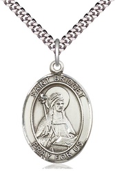 [7122SS/24S] Sterling Silver Saint Bridget of Sweden Pendant on a 24 inch Light Rhodium Heavy Curb chain