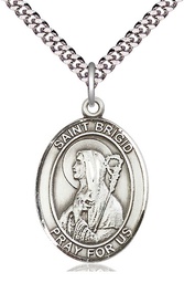 [7123SS/24S] Sterling Silver Saint Brigid of Ireland Pendant on a 24 inch Light Rhodium Heavy Curb chain