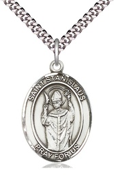 [7124SS/24S] Sterling Silver Saint Stanislaus Pendant on a 24 inch Light Rhodium Heavy Curb chain
