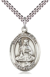 [7126SS/24S] Sterling Silver Saint Walburga Pendant on a 24 inch Light Rhodium Heavy Curb chain