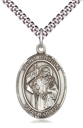 [7127SS/24S] Sterling Silver Saint Ursula Pendant on a 24 inch Light Rhodium Heavy Curb chain