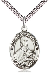 [7130SS/24S] Sterling Silver Saint Gemma Galgani Pendant on a 24 inch Light Rhodium Heavy Curb chain