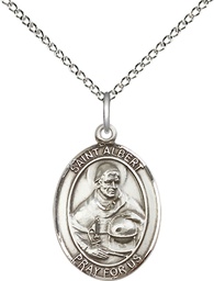 [8001SS/18SS] Sterling Silver Saint Albert the Great Pendant on a 18 inch Sterling Silver Light Curb chain