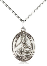 [8001SS/18SS] Sterling Silver Saint Albert the Great Pendant on a 18 inch Sterling Silver Light Curb chain