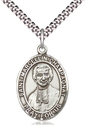 [7131SS/24S] Sterling Silver Saint Marcellin Champagnat Pendant on a 24 inch Light Rhodium Heavy Curb chain