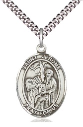 [7135SS/24S] Sterling Silver Saint Jerome Pendant on a 24 inch Light Rhodium Heavy Curb chain