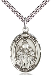 [7136SS/24S] Sterling Silver Saint Sophia Pendant on a 24 inch Light Rhodium Heavy Curb chain
