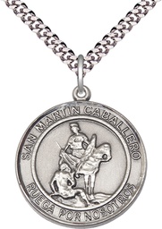 [7200RDSPSS/24S] Sterling Silver San Martin Caballero Pendant on a 24 inch Light Rhodium Heavy Curb chain