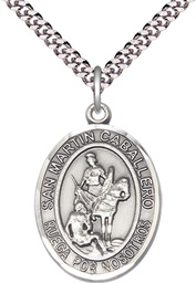[7200SPSS/24S] Sterling Silver San Martin Caballero Pendant on a 24 inch Light Rhodium Heavy Curb chain
