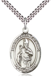 [7202SS/24S] Sterling Silver Saint Augustine of Hippo Pendant on a 24 inch Light Rhodium Heavy Curb chain