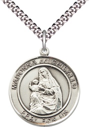 [7203RDSS/24S] Sterling Silver Madonna del Ghisallo Pendant on a 24 inch Light Rhodium Heavy Curb chain