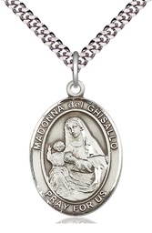 [7203SS/24S] Sterling Silver Saint Madonna Del Ghisallo Pendant on a 24 inch Light Rhodium Heavy Curb chain