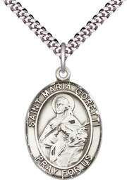 [7208SS/24S] Sterling Silver Saint Maria Goretti Pendant on a 24 inch Light Rhodium Heavy Curb chain