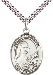 [7210SS/24S] Sterling Silver Saint Therese of Lisieux Pendant on a 24 inch Light Rhodium Heavy Curb chain