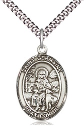 [7211SS/24S] Sterling Silver Saint Germaine Cousin Pendant on a 24 inch Light Rhodium Heavy Curb chain